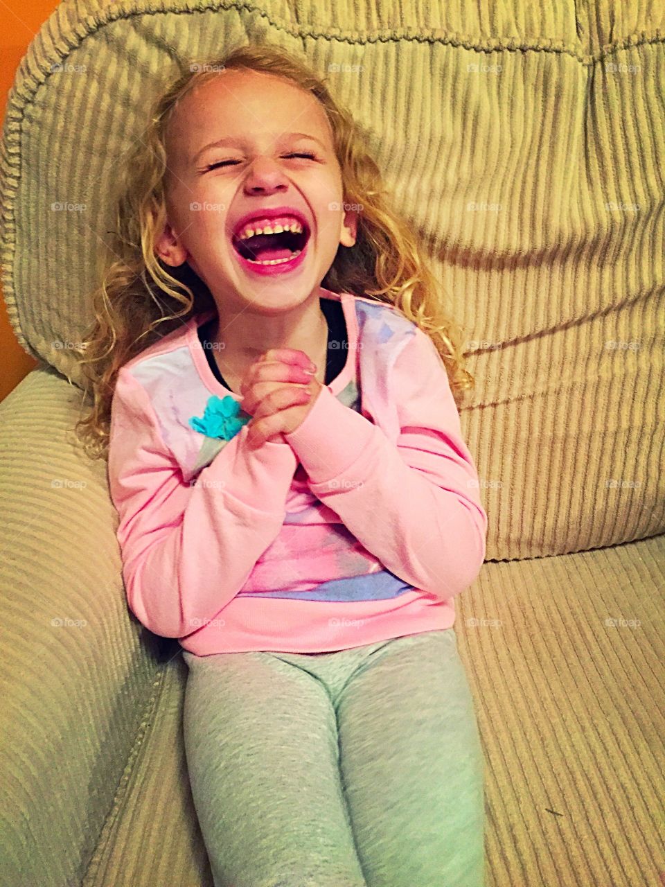 Elevated view of a smiling happy girl