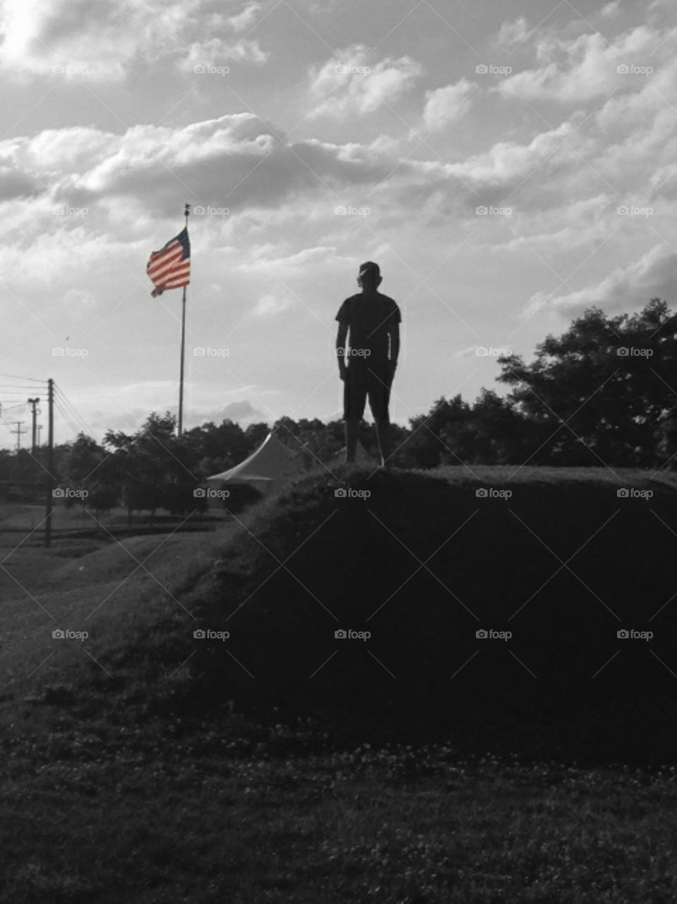 black and white patriotic picture of boy
