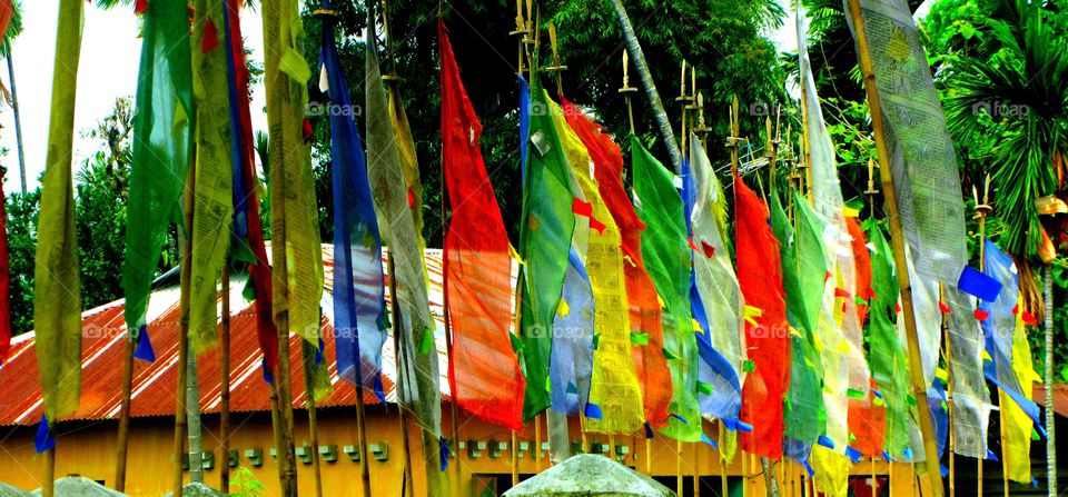 Colourful prayer flags makes perfect decoration.