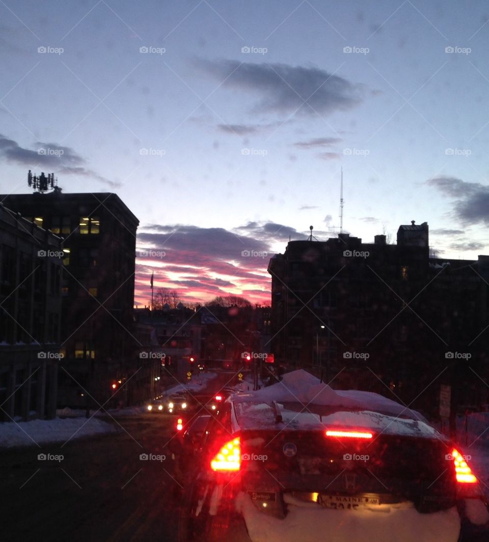 Traffic at sunset