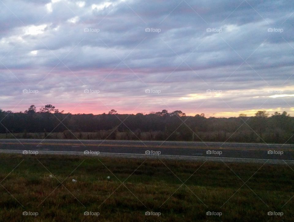 Sunset on the highway
