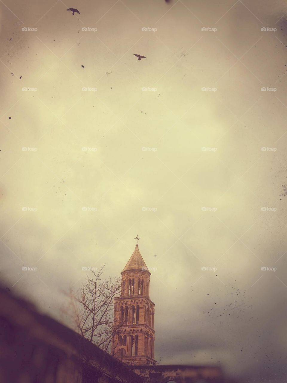 church,retro,birds,sky