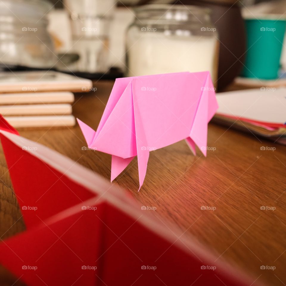 Pig made of pink paper