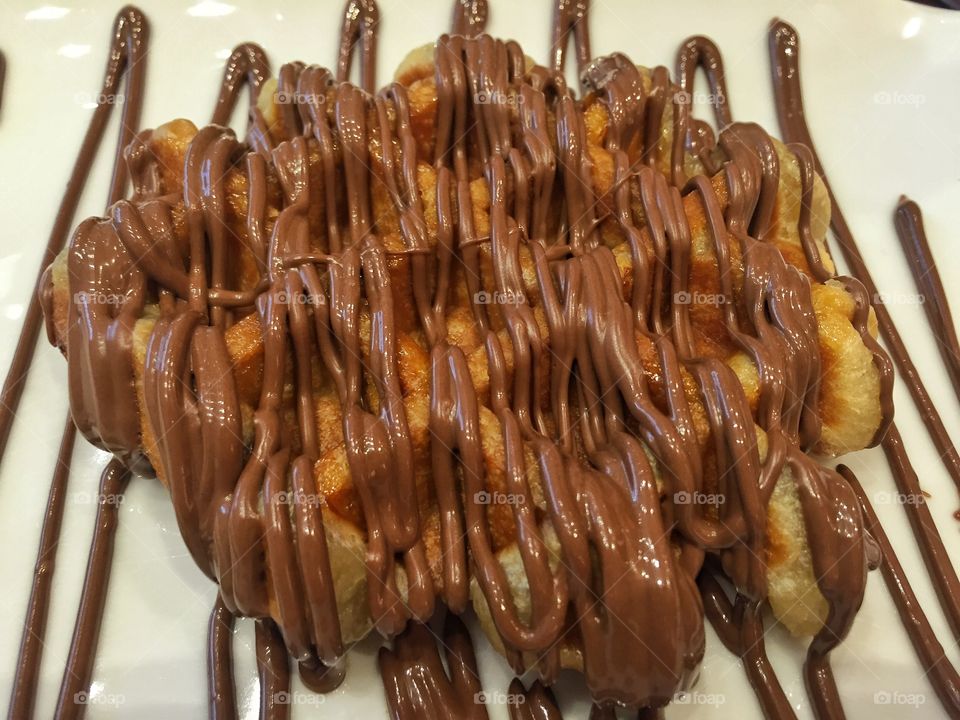 Waffle with chocolate drizzle