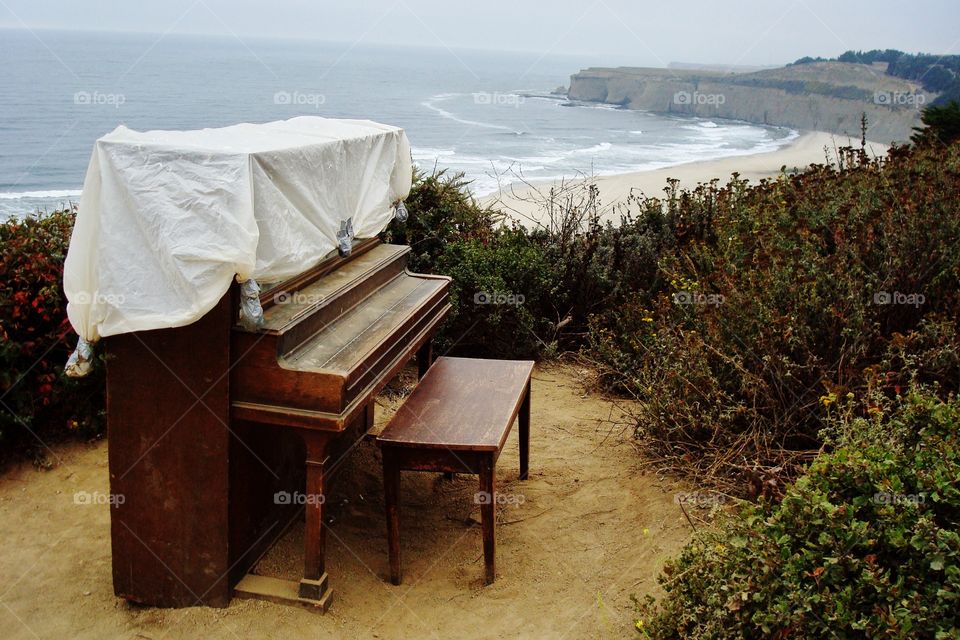 Half Moon Bay piano on beach