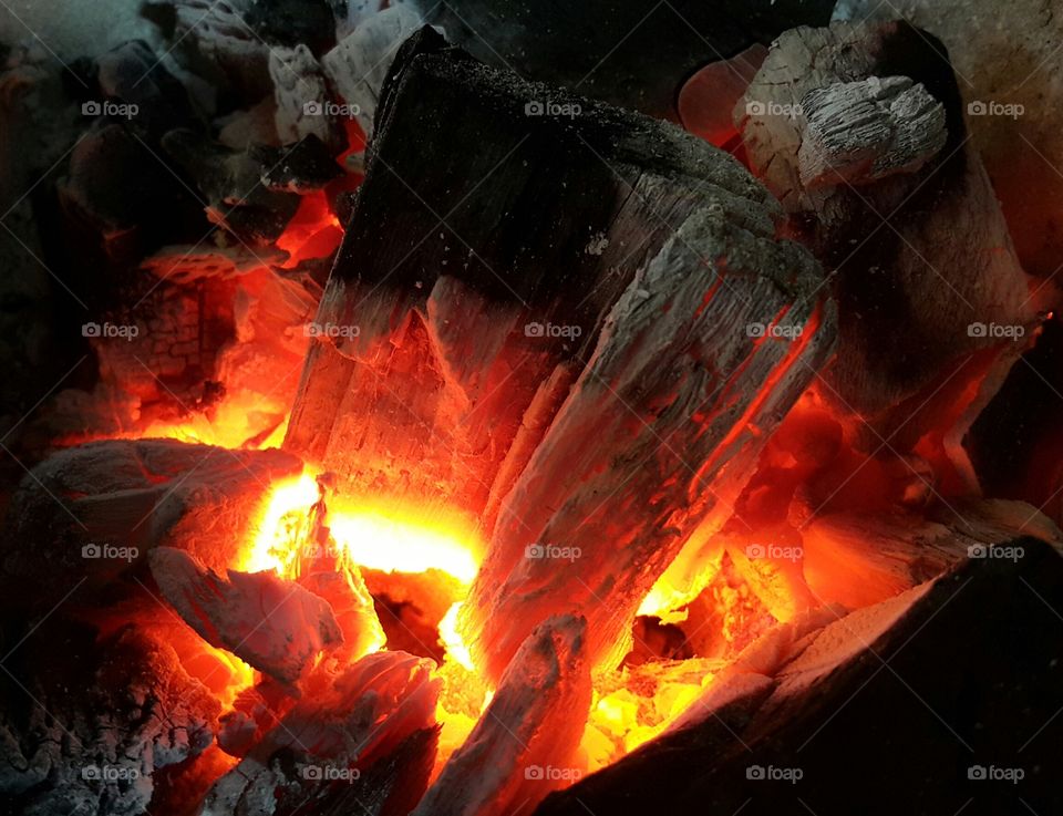 Hot charcoal burning