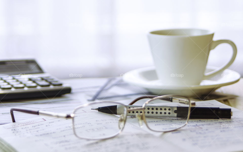 Tax season. Financial documents are spread out on the table