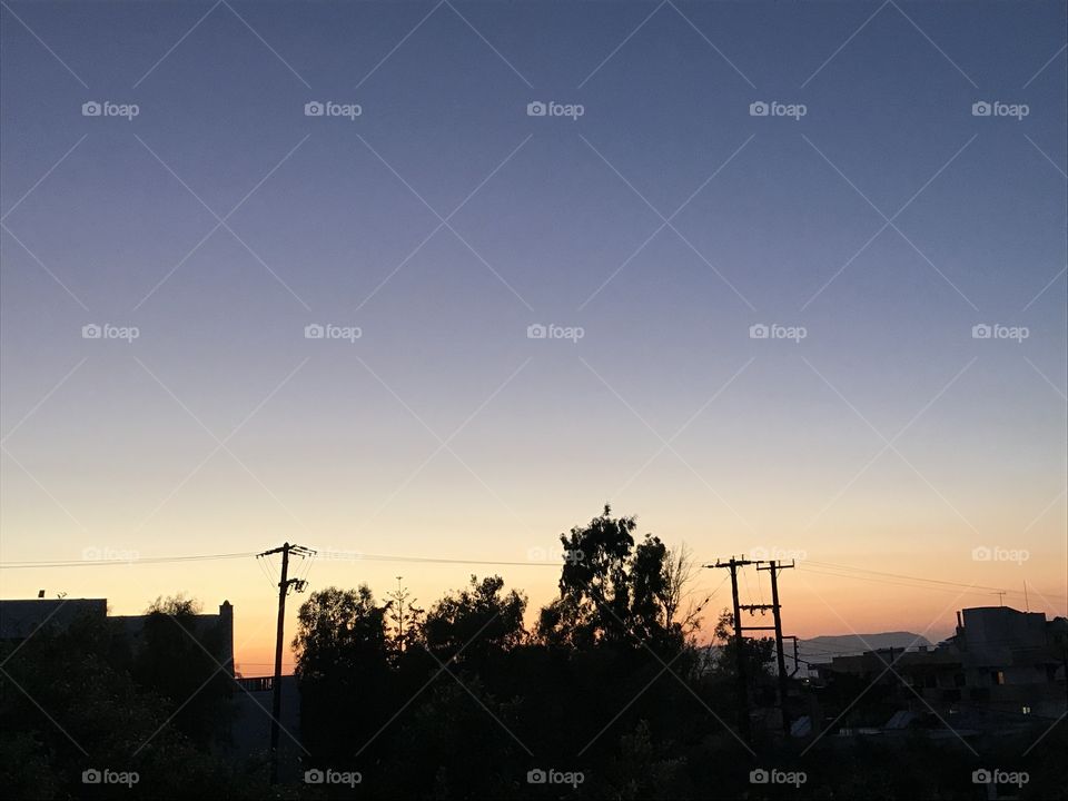 Sunset with tree silhouette Crete Greece 
