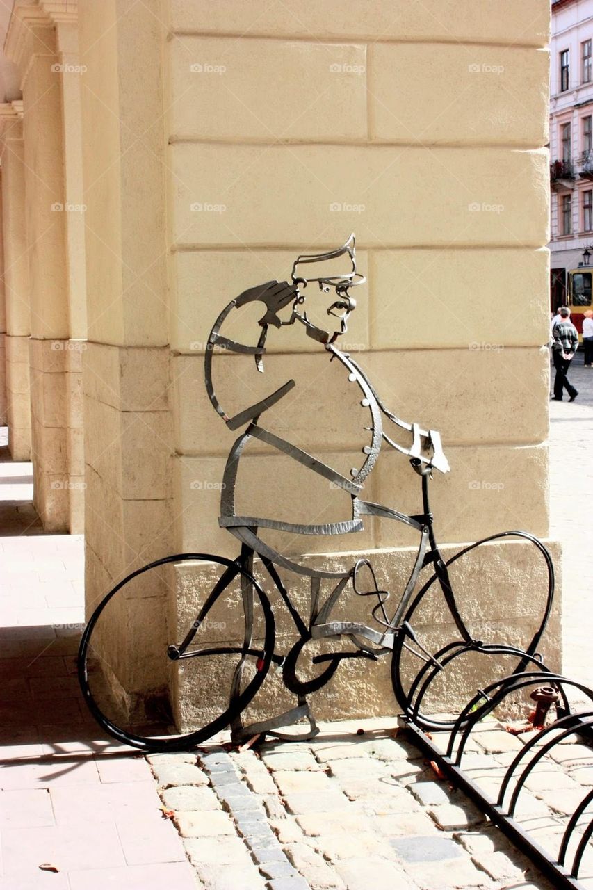 Monument of bicycle in Lviv