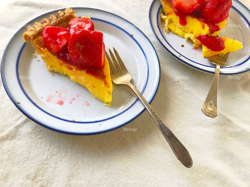 Custard pie slices with copy space 