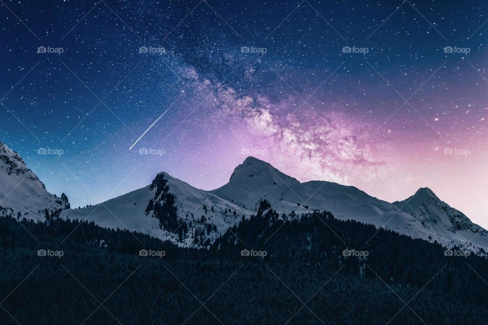 Beautiful mountain night view natural landscape