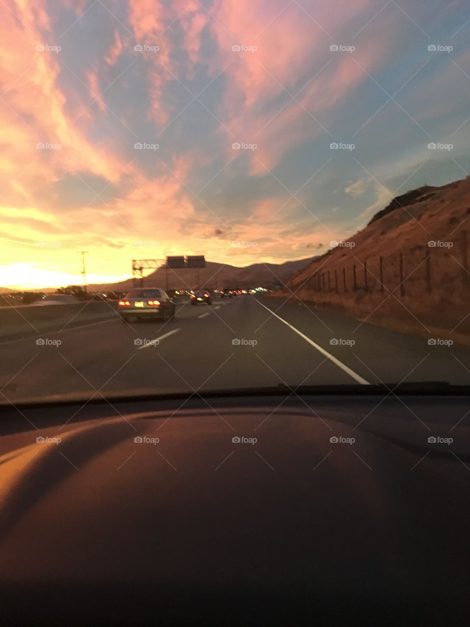 Driving at sunset