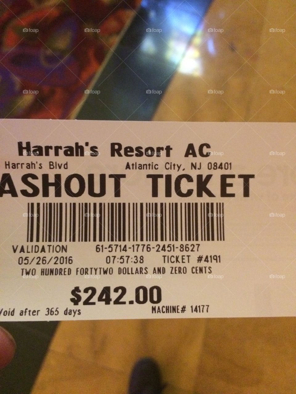Harrahs Atlantic City cash out ticket 