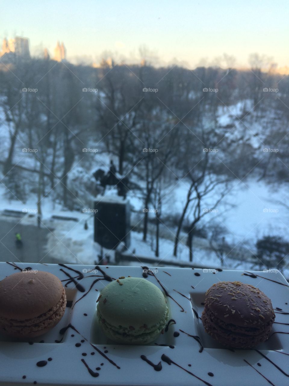 Central Park Macarons. Macarons with backdrop of Central Park in New York