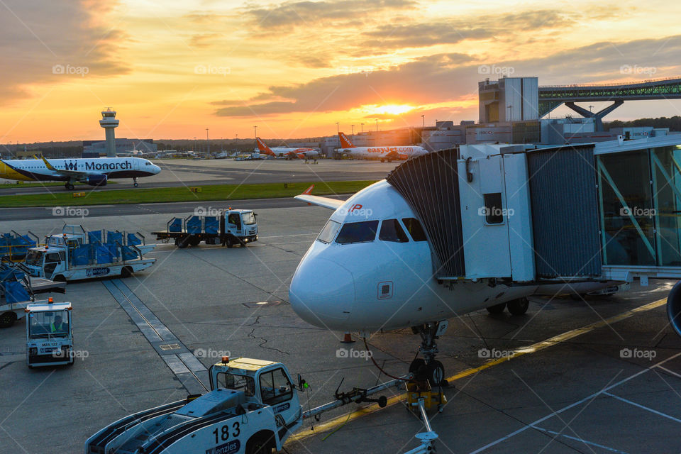 Gatwick airport at sunset.