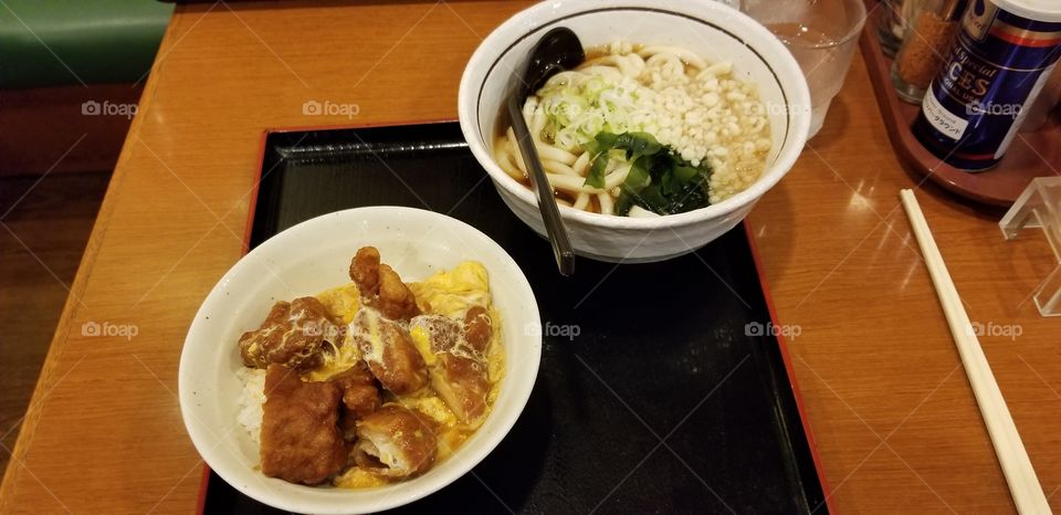 Main meal in Japan: Oya Ko Donburi and Udon. Very rich in taste and definitely a healthy choice.