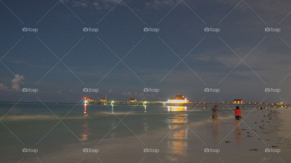Midnight at Clearwater beach looks like daytime when the moon is full. 