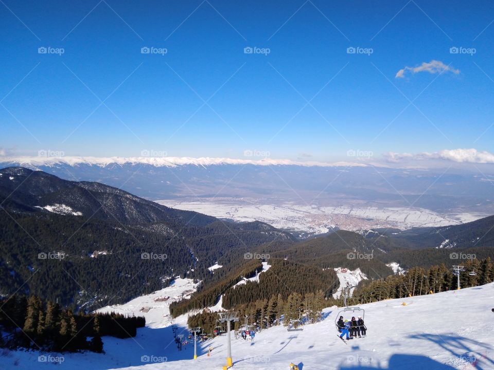 Valley with snow and Forest Wintera landscape