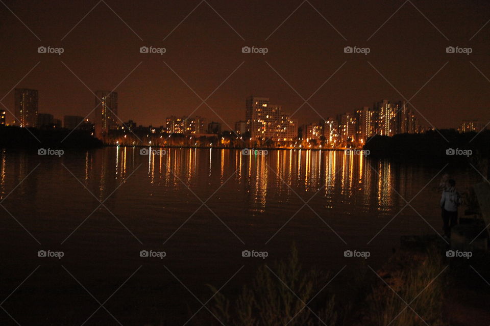 Berth, sunset, river, South port, Moscow, city, night city, Moscow does not sleep