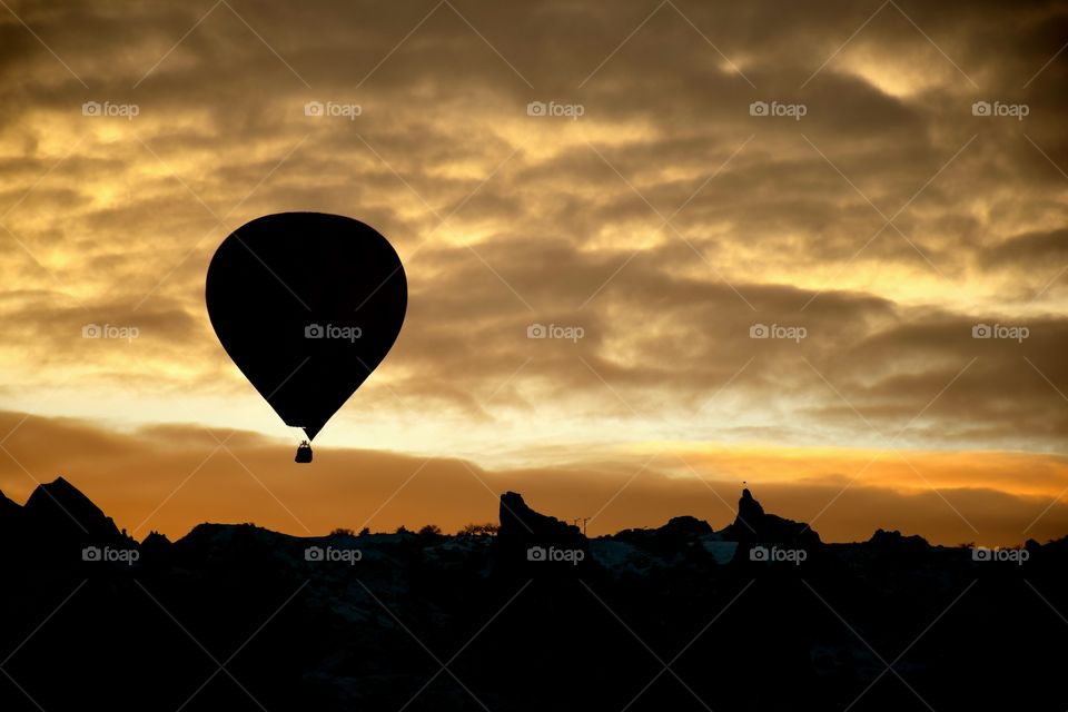 Hot Air Balloon flight at sunset over cappadocia, Turkey