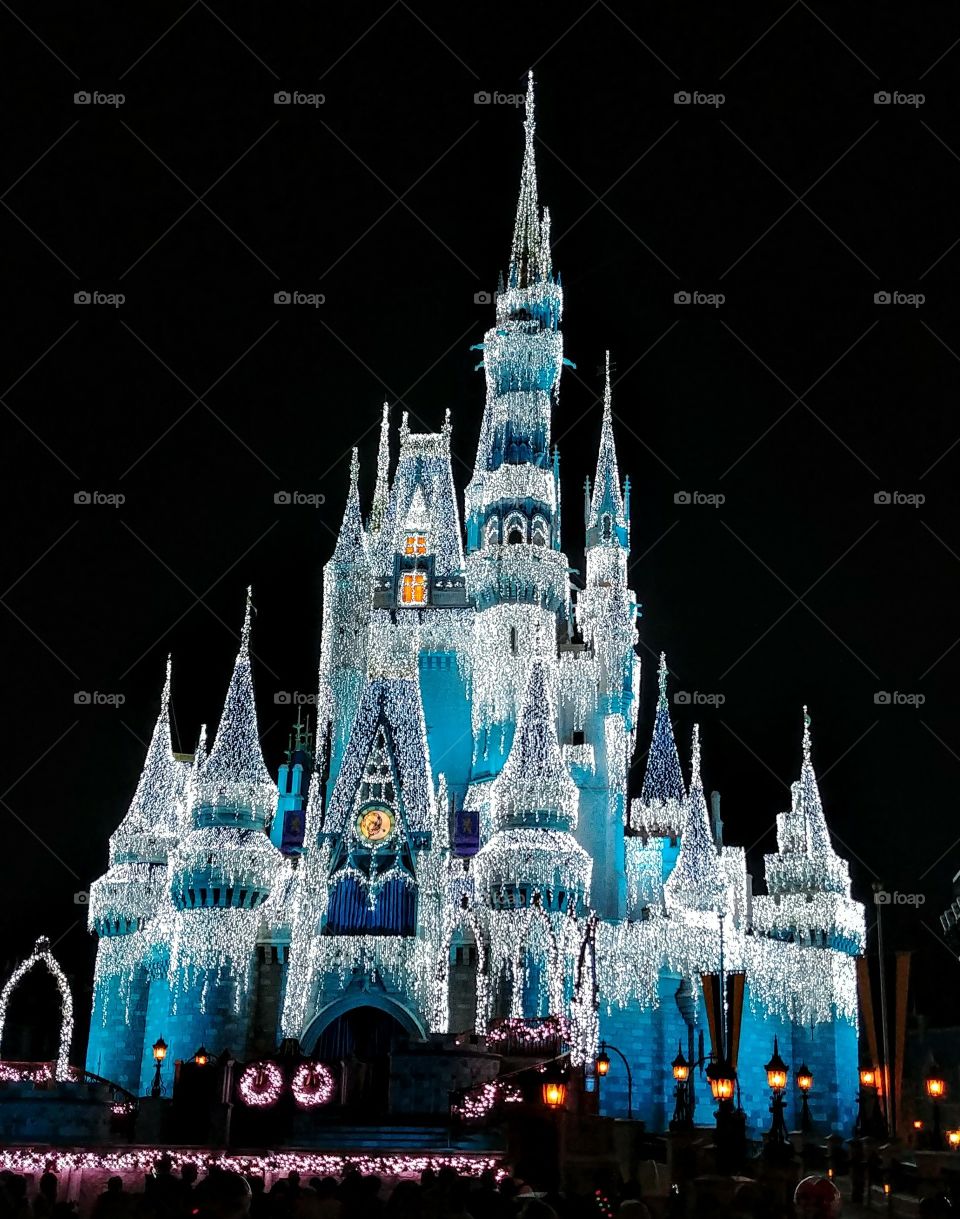 Disney Princess Castle in Blue Glow