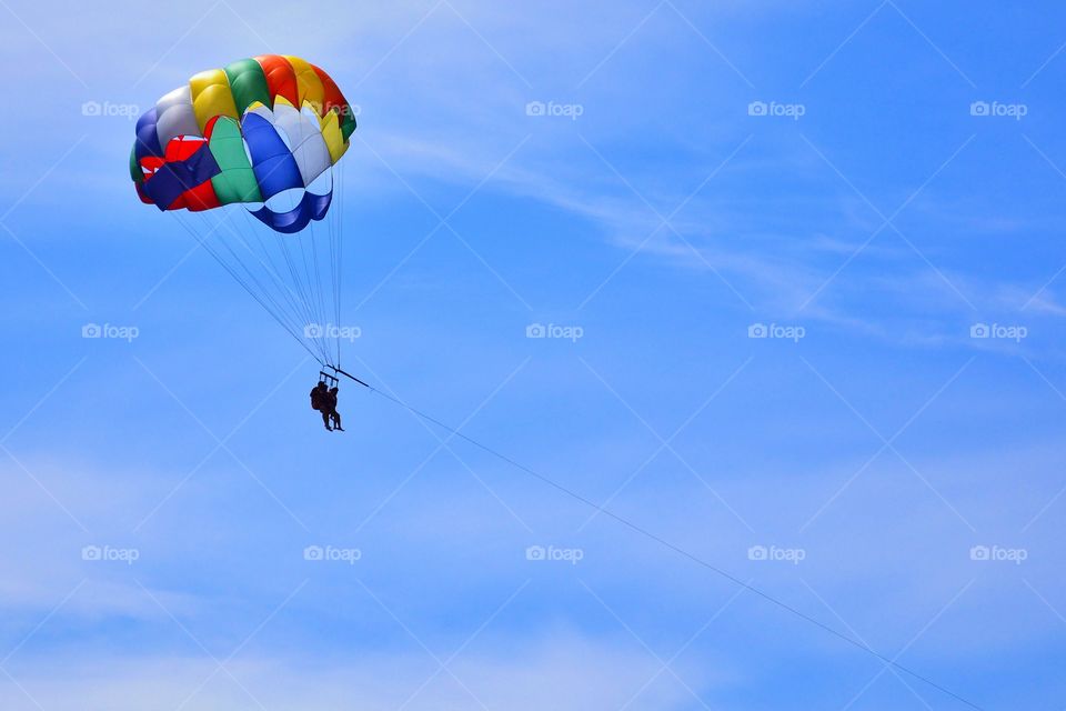 Parascending in Sanxenxo, Galicia, Spain.