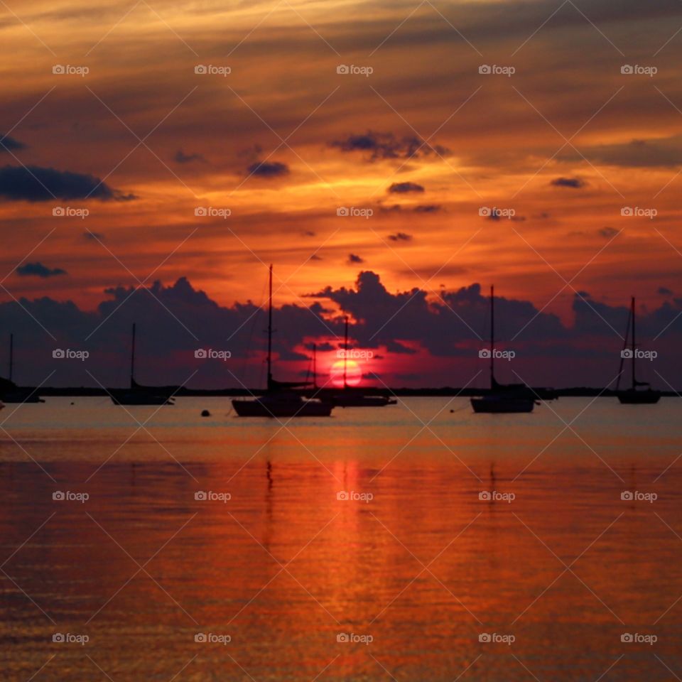 Beautiful sunset Florida keys with sailboats