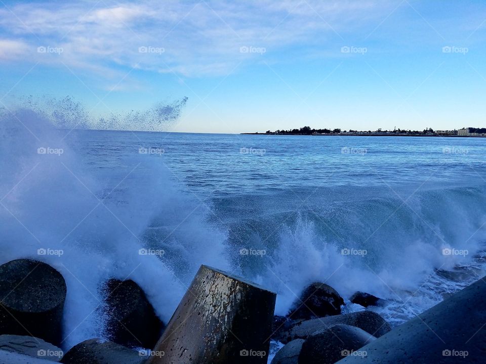 Sunrise shorebreak at Walton lighthouse in Santa Cruz