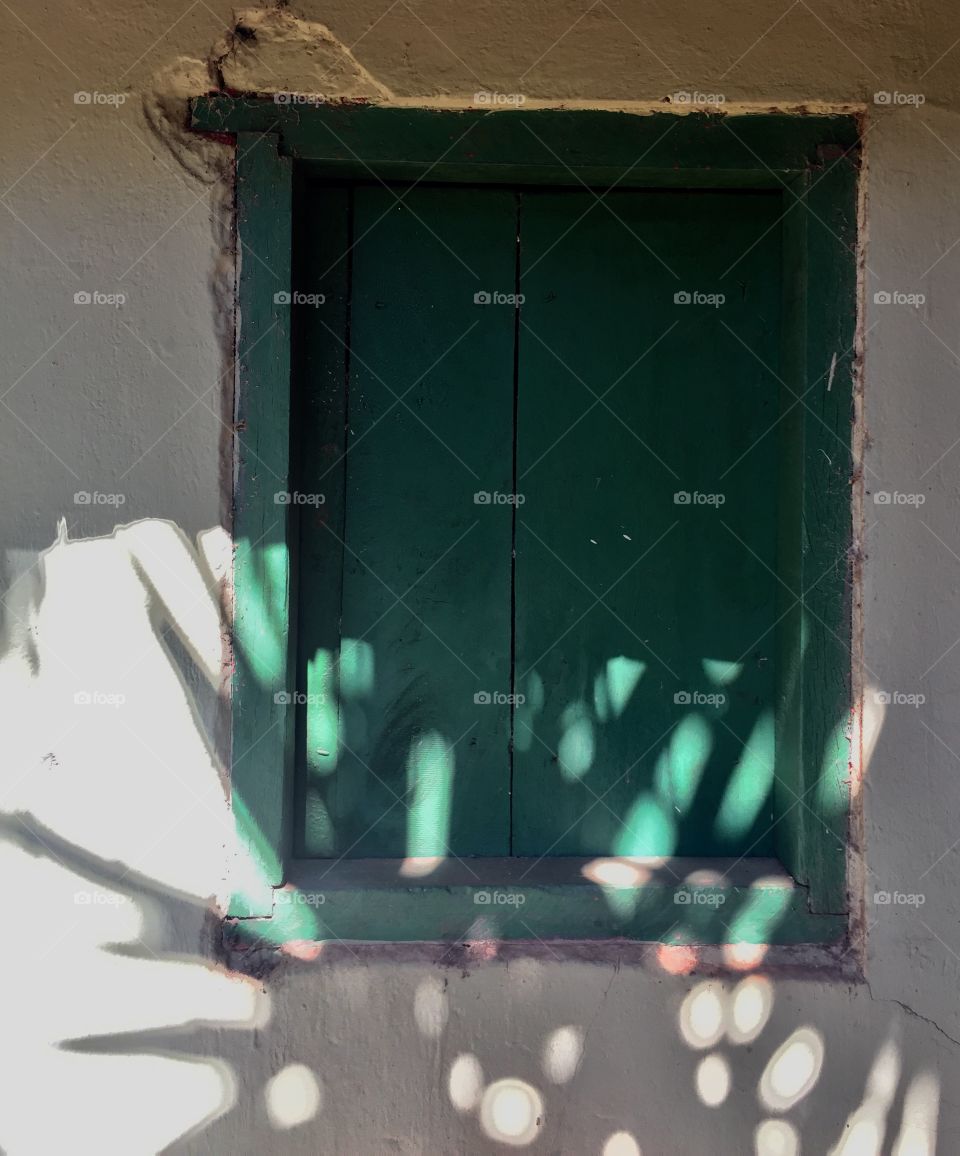 View of closed green window