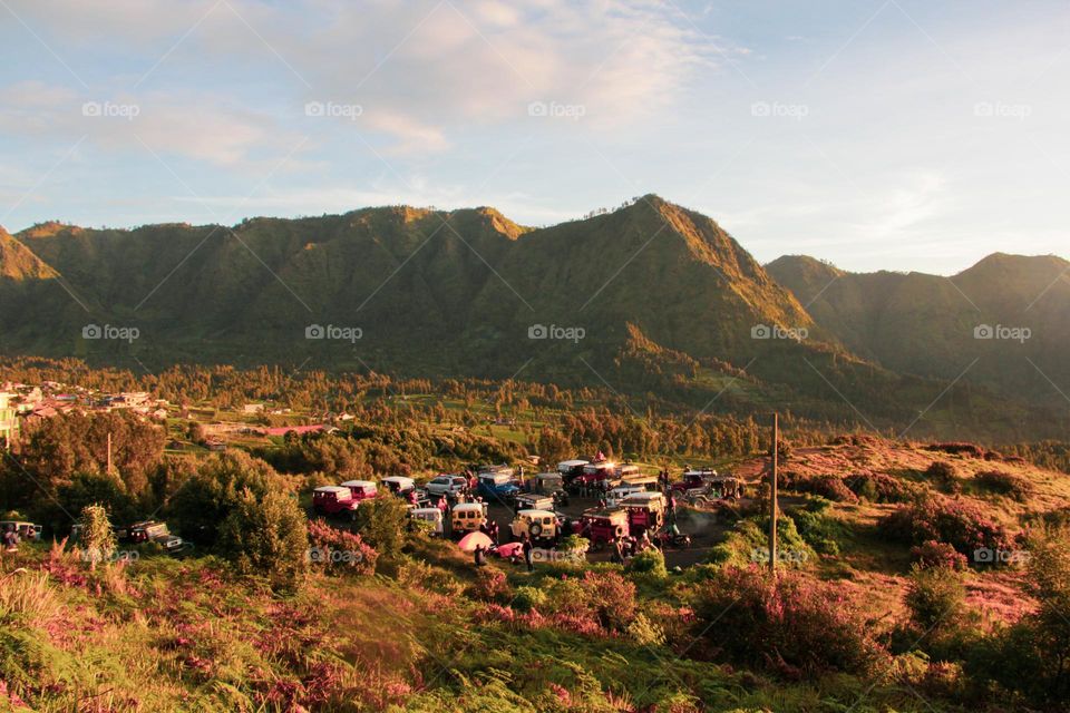 Landscape view of the desert area in the Bromo mountain area in the morning.