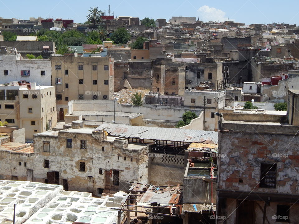 Close up of the buildings in Fez, Morocco 