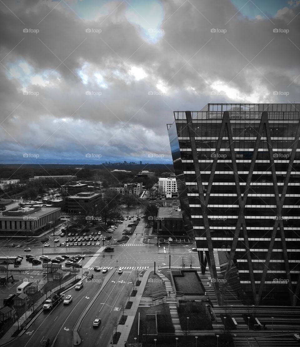 Rainy day in the city, but promising blue skies await