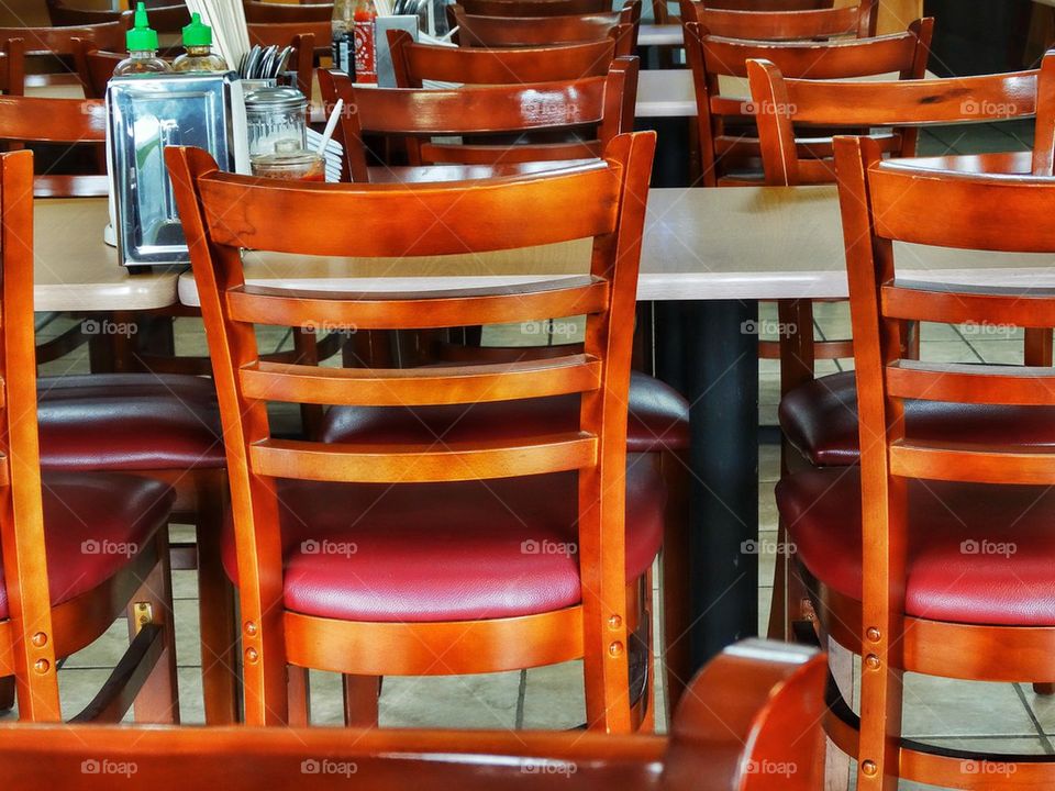 Restaurant Tables And Chairs. Empty Tables At Restaurant