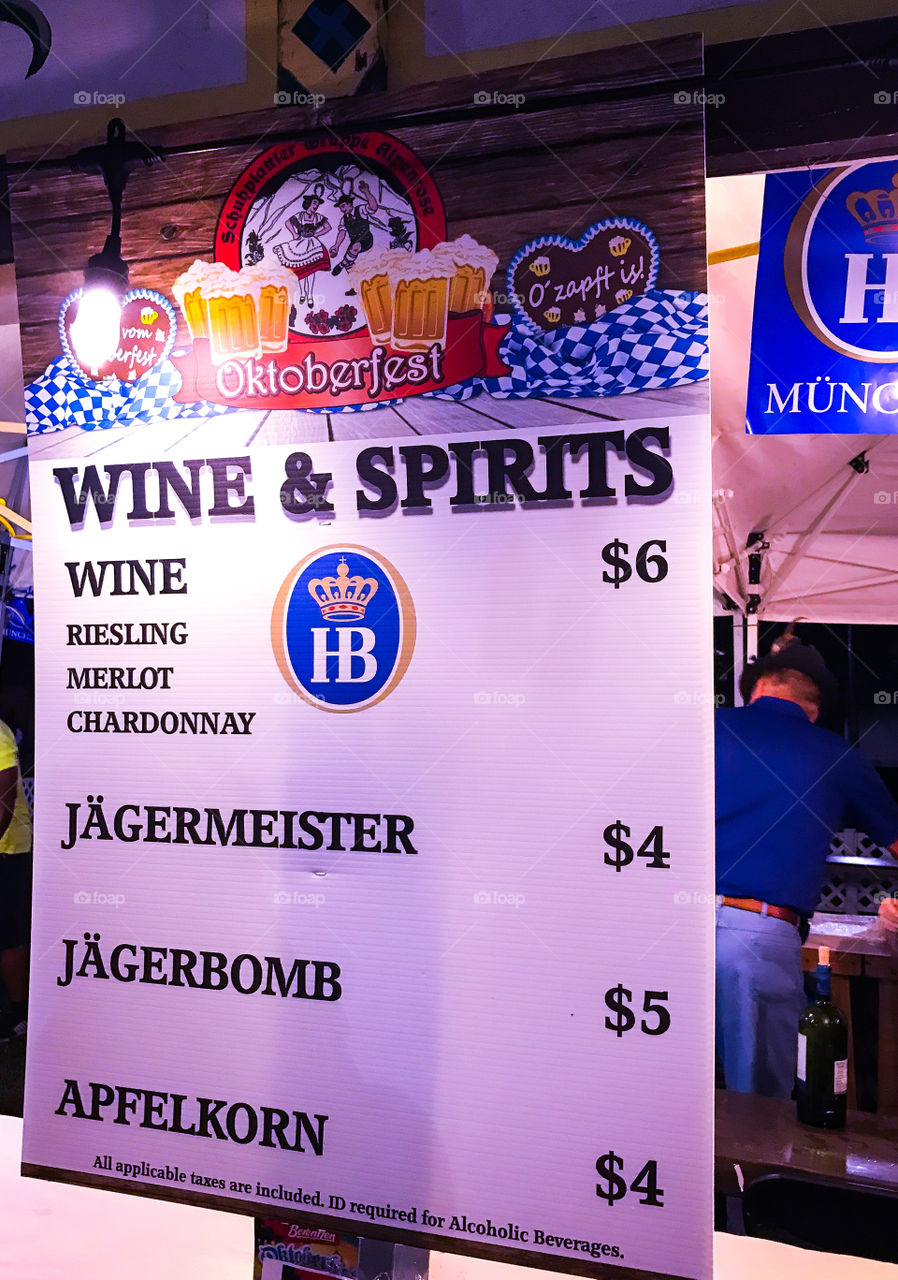 Oktoberfest beer wine and spirits menu