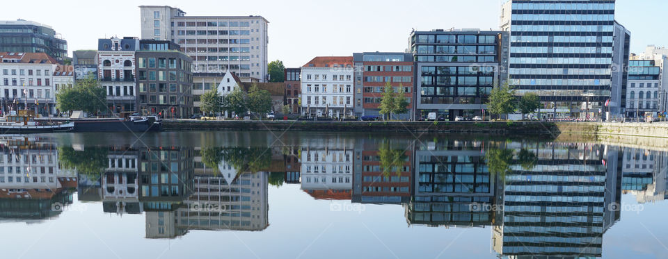 Buildings near an old dock in Antwerp.