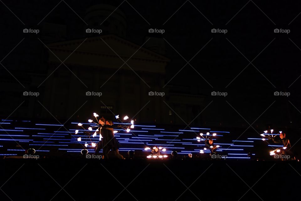 Lux Helsinki 2015. Fire Circus Walkea at Senate Square in Helsinki, Finland