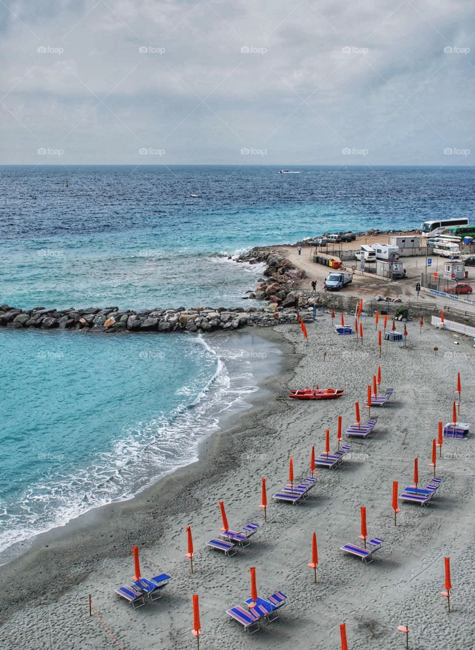 Empty beach. An empty beach and beach chairs 