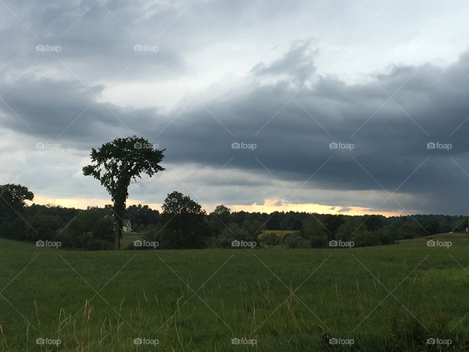 Stormy sky and field