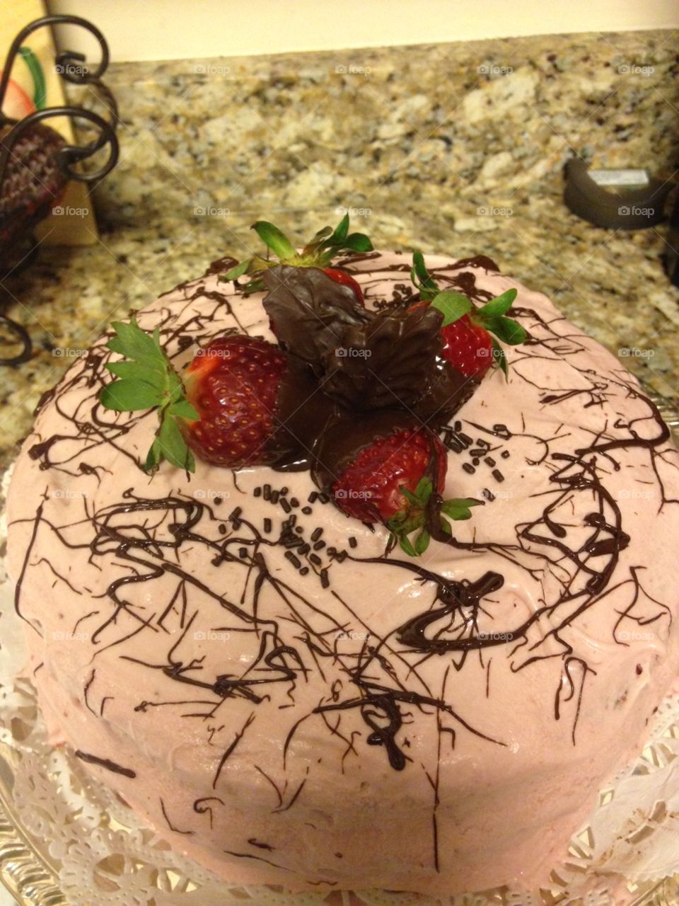 For the Strawberry Lovers of My Heart is my Valentine Strawberry Lovers Cake.
Baked fresh with sweet strawberries and drizzled  rich chocolate on sweethearts day.
From Katrina's Kitchen on Sparkleberry Lane in the great state of Georgia.