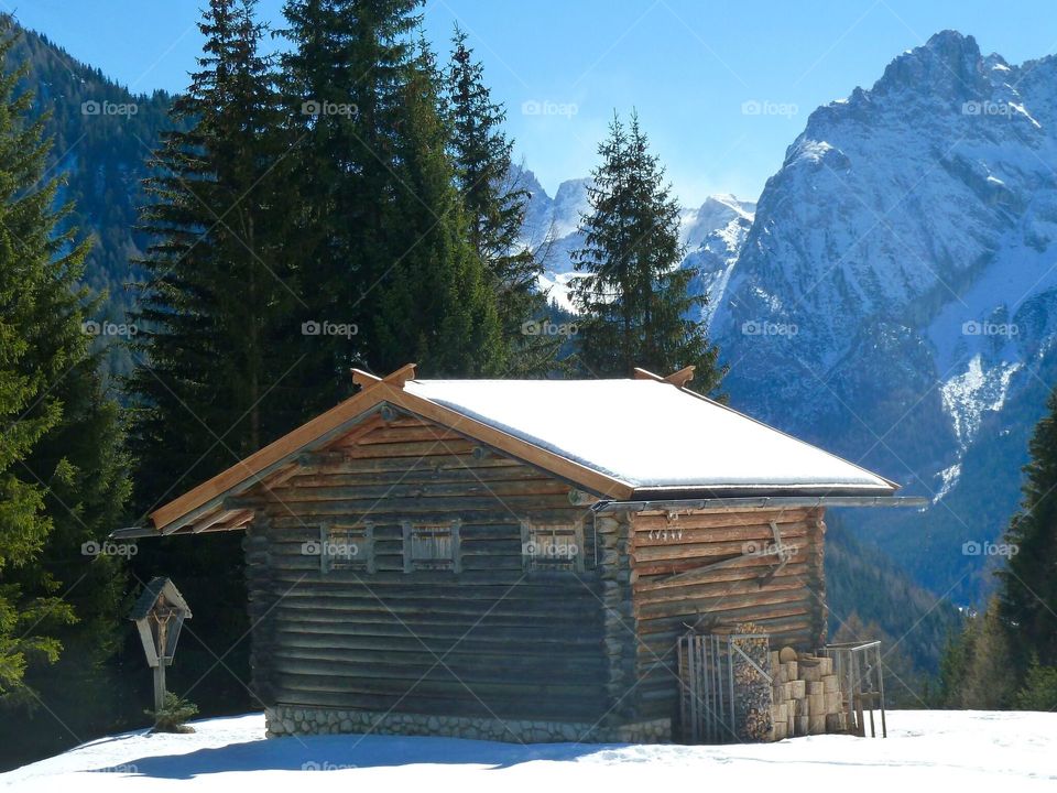 mountain wooden hut