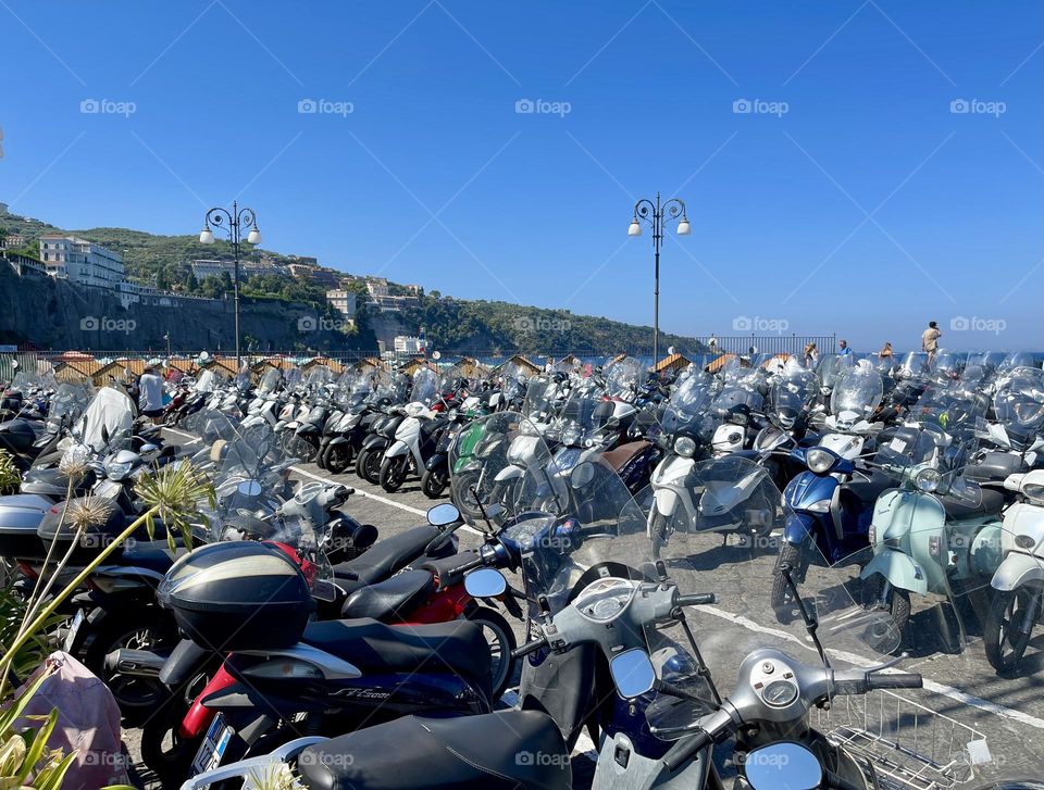 Outdoor parking lot with scooters 