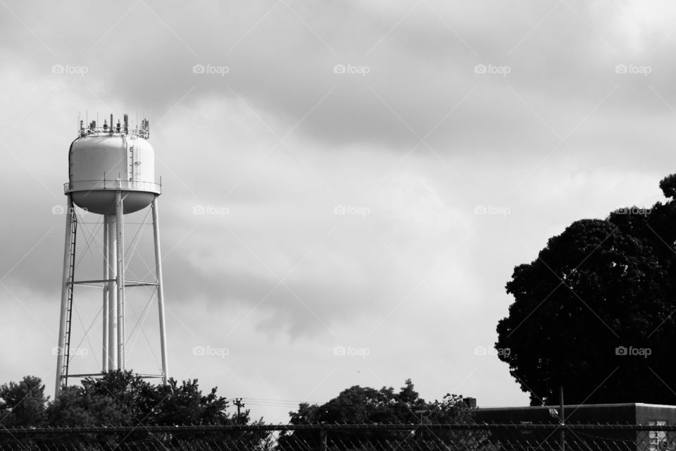 Water tower skyline in black and white