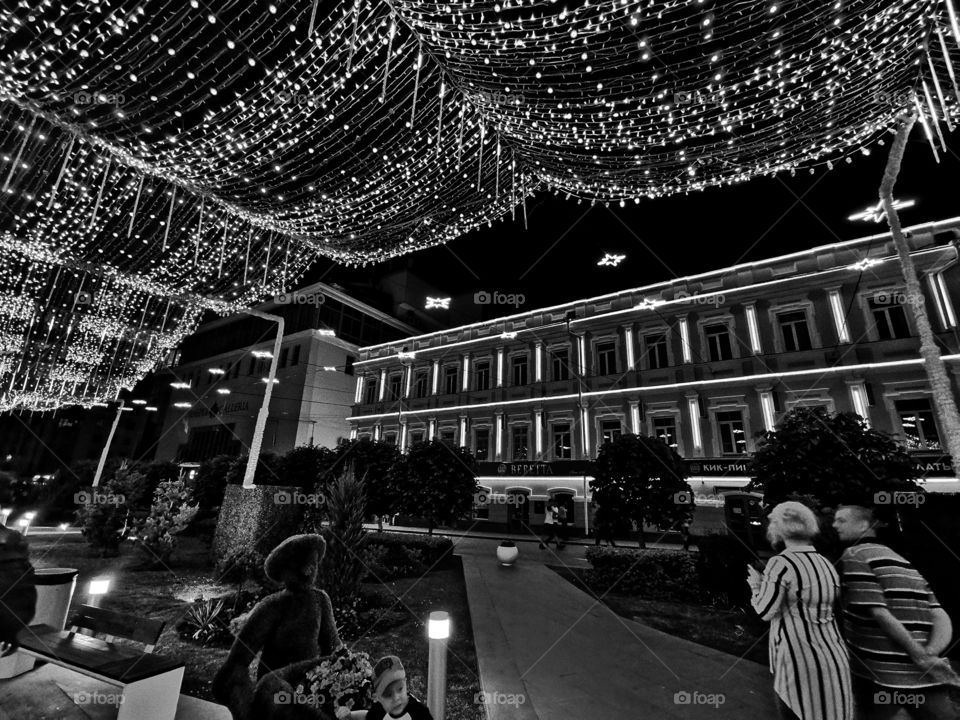 street outdoor outside building way road decor decoration design view home pedestrian night part form shape beauty shades Light Black White sparcle lamp figures