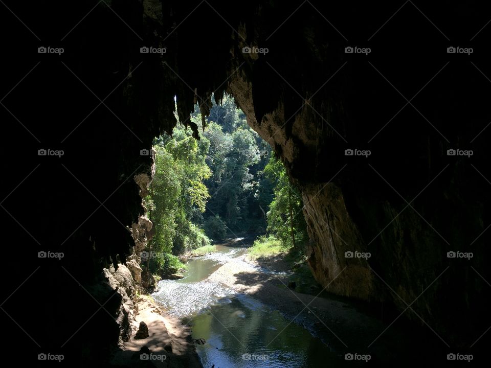 Natures window. Looking out from Lod Cave in North Thailand