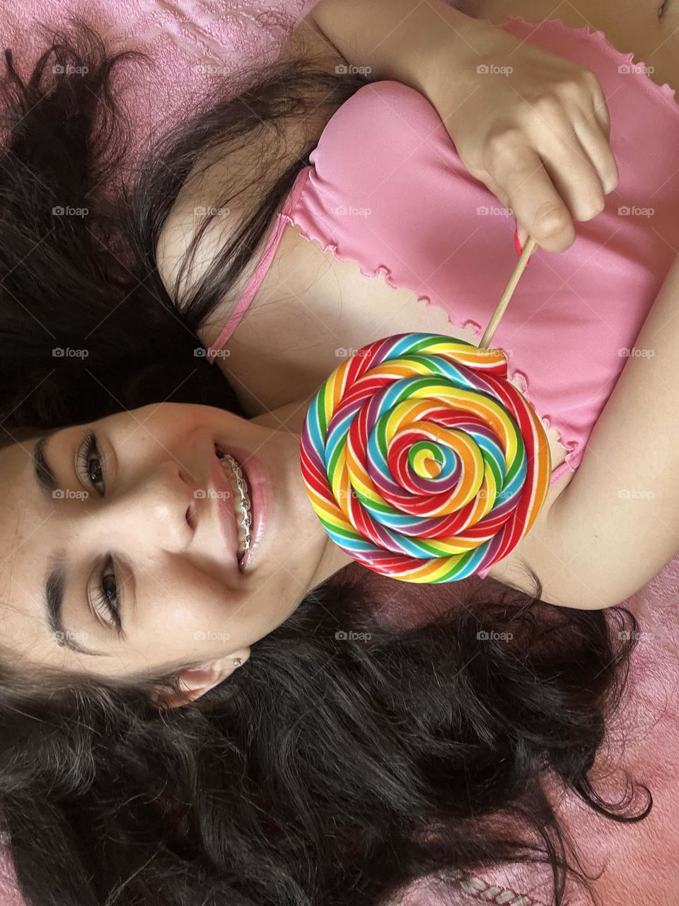 Vibrant Portrait of Girl with Big Lollipop