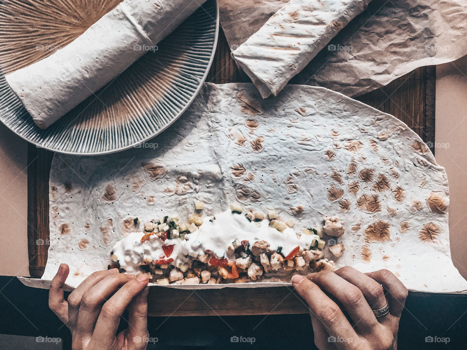 Food, flat lay, hand in frame, cooking 