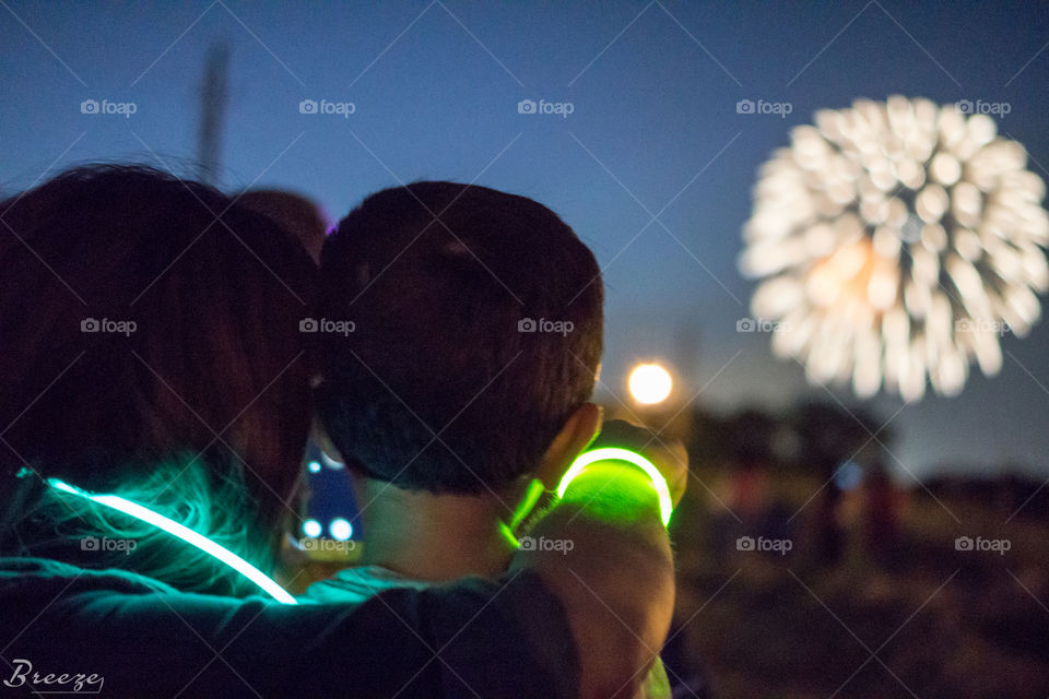 Mother and Son. A mother and son enjoying a fireworks show in Texas.