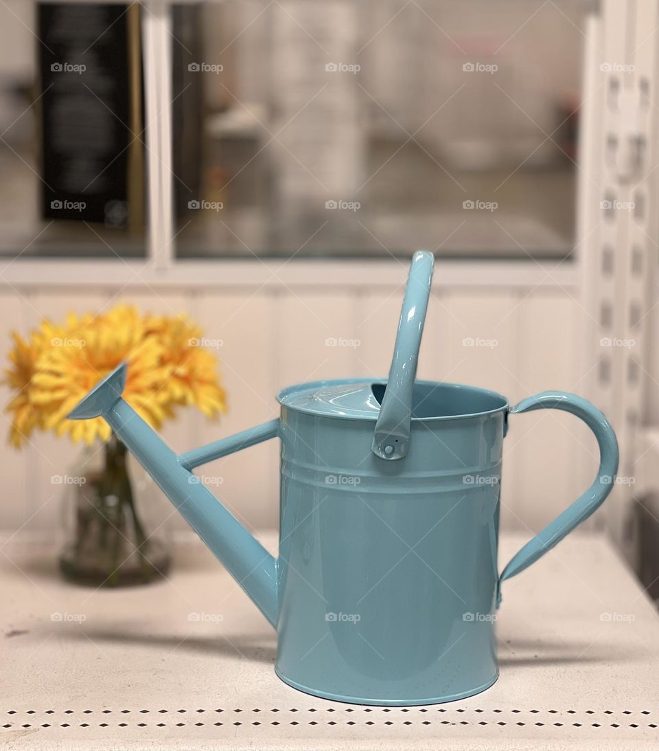 Pretty blue watering can 