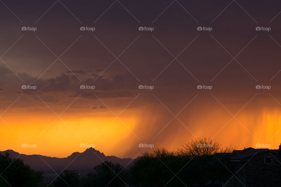 Thunderstorm at sunset 