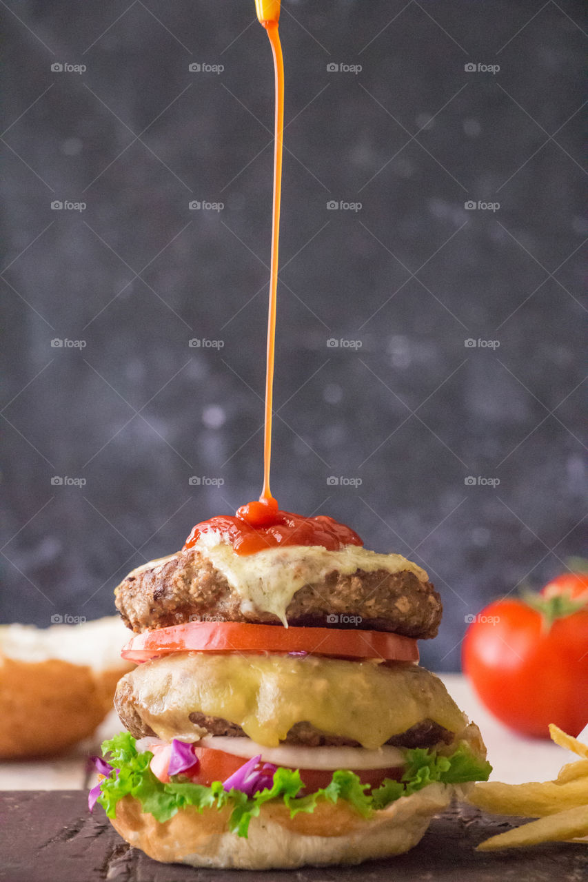 Burger with ketchup
